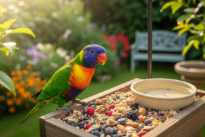 Ave doméstica se alimentando em ambiente tranquilo e bem cuidado,aves domésticas, alimentação saudável, bem-estar animal
