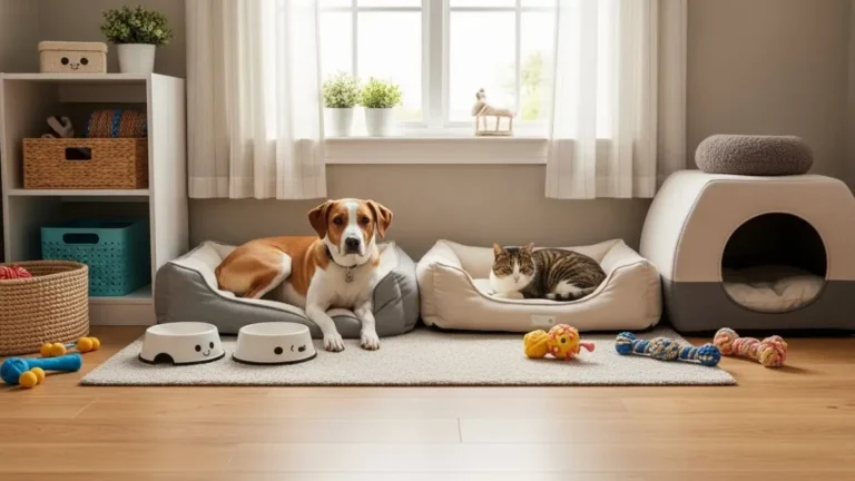 Cantinho perfeito para pet em casa com ambiente organizado e confortável,cantinho pet, espaço pet em casa, conforto animal, bem-estar pet, organização pet