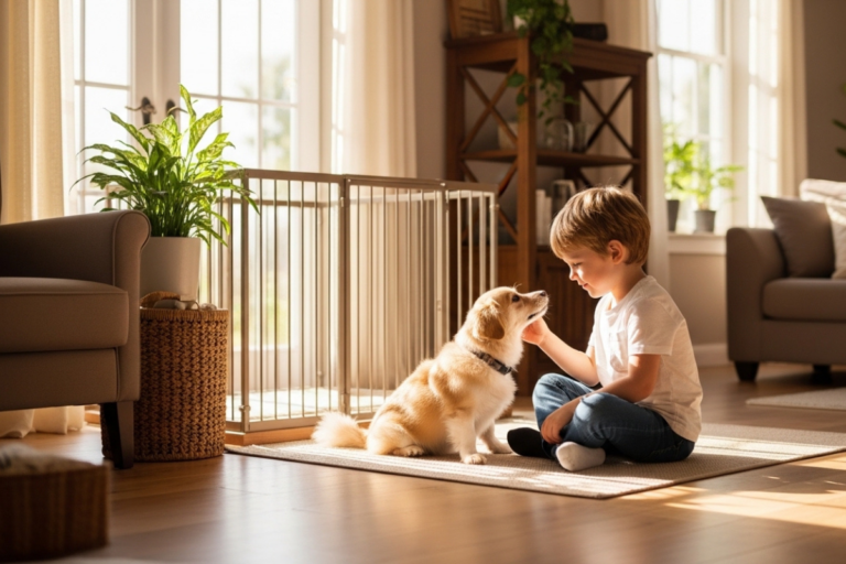 Criança convivendo com pet em ambiente familiar, crianças e pets, convivência familiar, bem-estar