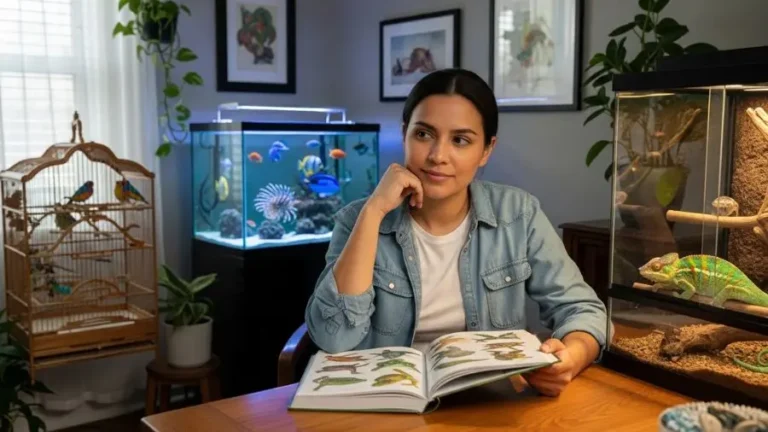 Tutor avaliando qual pet exótico escolher para sua rotina e estilo de vida,escolher pet exótico, pets exóticos em casa, criação consciente, decisão responsável