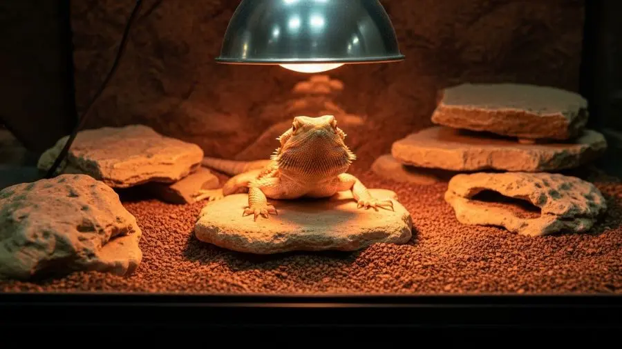 "Spyke embaixo da lâmpada às 8h da manhã. Esse ritual diário me ensinou mais sobre temperatura em terrários do que qualquer livro. 🦎" -->