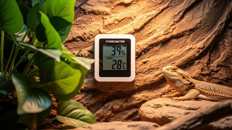 "Esse higrômetro de R$ 35 foi o equipamento que me salvou de um problema sério com o Spyke. Parece pequeno. Não é. 💧🦎" -->