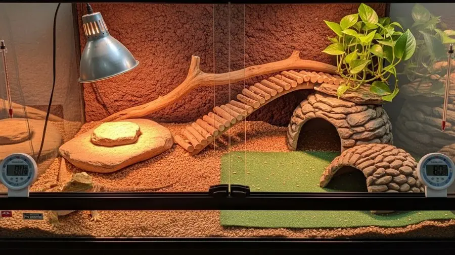 "Esse é o terrário que o Spyke tem hoje. Levou R$ 2.000 em erros e três anos de aprendizado para chegar aqui. Você não precisa passar por isso. 🦎" -->