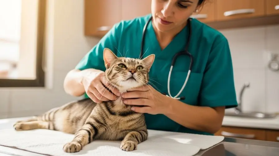 "Palpação da região cervical em todo gato acima de 10 anos deveria ser rotina de consulta. O nódulo da tireoide se detecta assim — antes de qualquer sintoma grave." -->