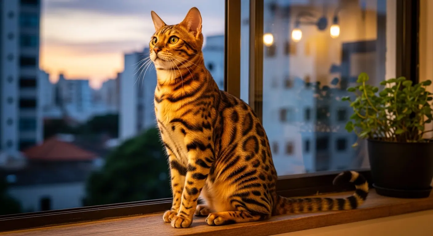 "Parece onça. Age como onça. É um gato doméstico — mas ninguém avisou ele disso." -->