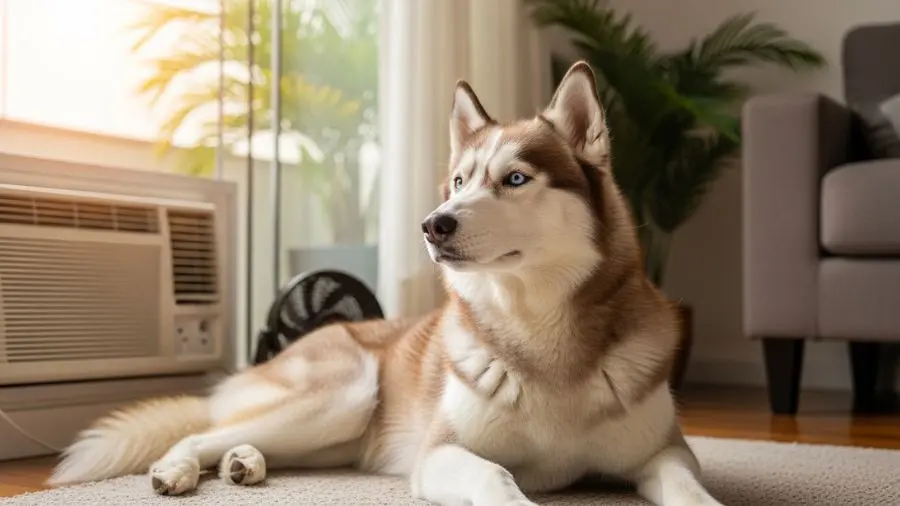 "O Thor 2 — nome oficial, juro — do meu amigo Daniel. Husky siberiano criado em Goiânia com 35°C na rua e ar-condicionado ligado dentro. Funciona. Mas exige protocolo." -->