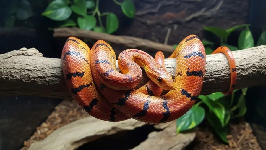 cobra do milho adulta em terrário com galho e substrato correto.
