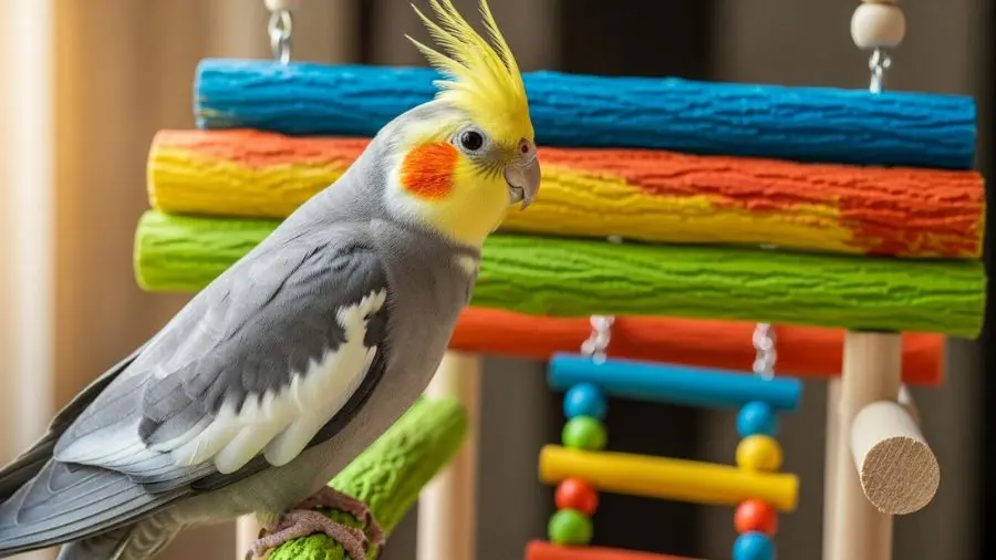 cockatiel pet bird perch colorful