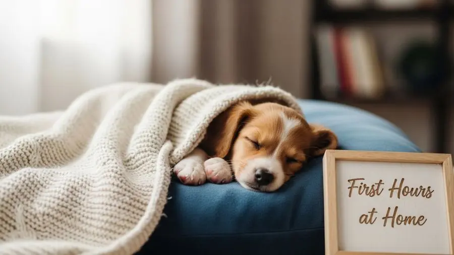 consulta cachorrinho primeiro dia em casa cobertor de dormir aconchegante alt filhote dormindo enrolado em cobertor no primeiro dia em casa legenda Primeiras horas em casa são de adaptação — filhote precisa de calma, não de estímulo --