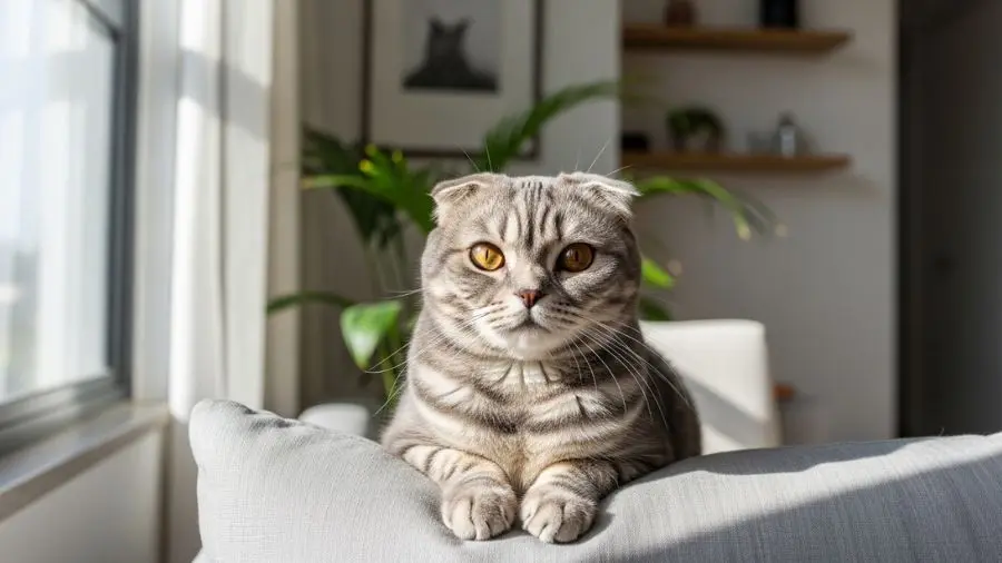 "A Mochi, Scottish Fold da minha amiga Natália — a gata mais serena que já vi. E também a que me fez pesquisar mais fundo do que eu esperava antes de recomendar a raça para alguém." --> ---