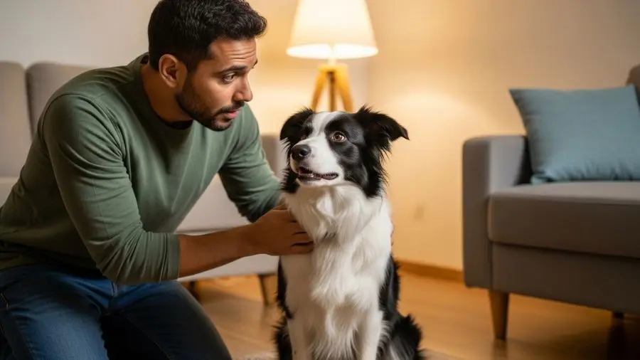 "O Marcus e o Thor — foi só quando o Thor parou de subir no sofá que o Marcus percebeu que algo estava errado. Três semanas de dor silenciosa antes do diagnóstico de problema articular." -->