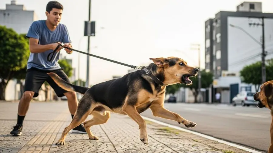 "O Brutus, labrador mix do meu cunhado Tadeu, no episódio que finalmente levou a conversa séria sobre reatividade. Dois anos sem diagnóstico — o comportamento piorava a cada mês." -->