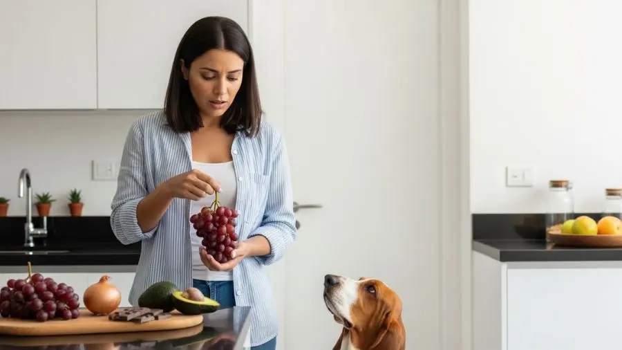 A tia Verônica e o Fred na cena que me rendeu uma ligação às 22h: 'Ele comeu três uvas. O que faço?' A resposta correta é: veterinário agora — não esperar para ver." -->