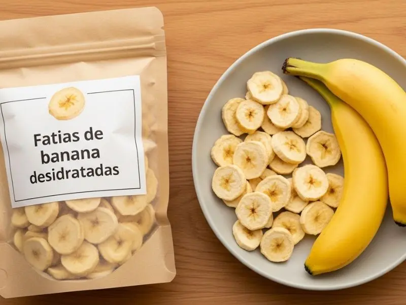 "quatro formas seguras de oferecer banana ao cachorro mostradas em flat-lay fatias finas em tigela banana congelada em kong purê misturado na ração e fatias desidratadas como petisco natural mostrando como cachorro pode comer banana criativamente" 