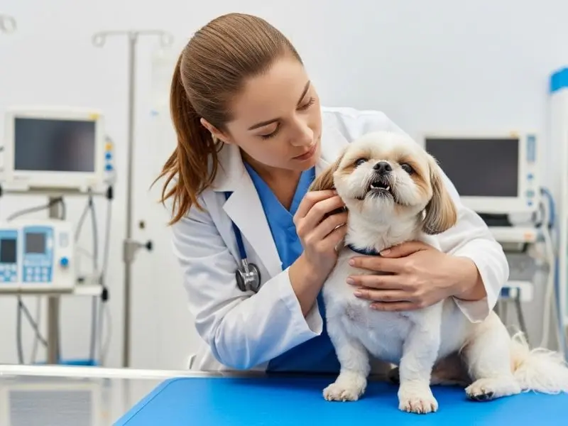 shih tzu raça em consulta veterinária de rotina