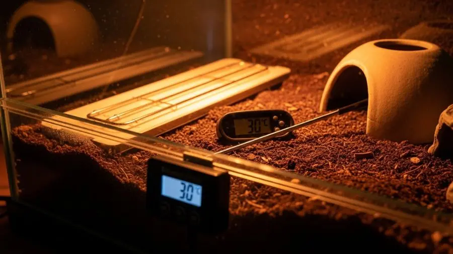 terrário para gecko leopardo aquecimento — tapete térmico termostato e temperatura zona quente