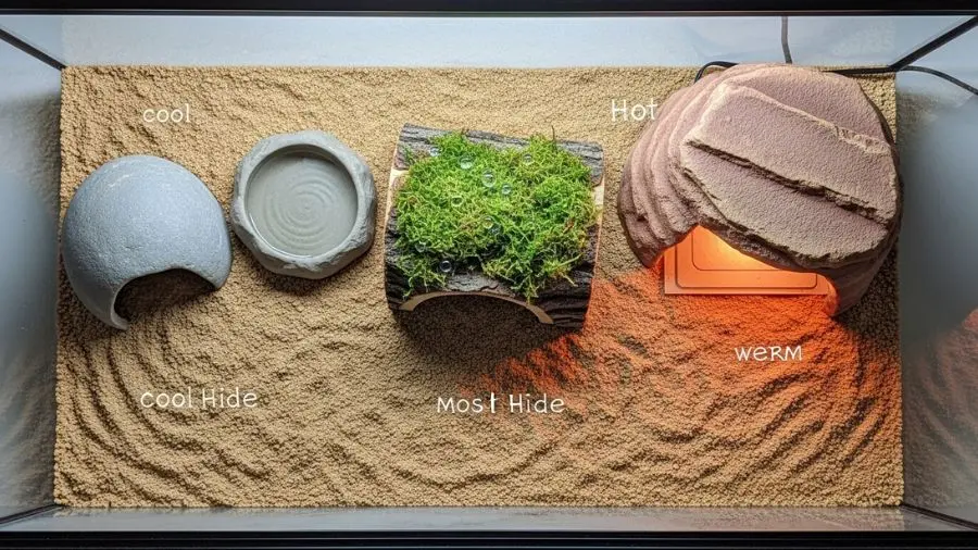 A divisão do terrário em zonas é mais importante do que o tamanho total. Aprendi isso do jeito difícil.