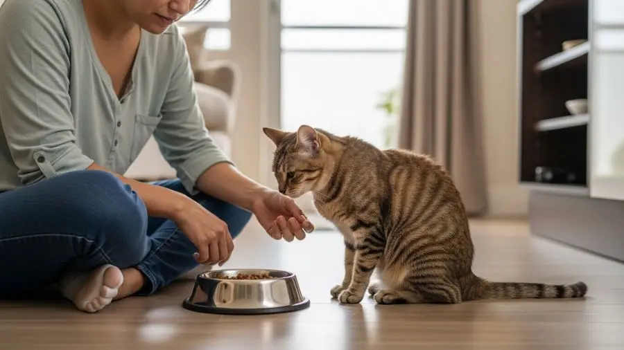 "A Nuvem, gato da minha colega Patrícia, ao lado da tigela intocada por dois dias. Foi com essa foto que Patrícia me mandou mensagem às 23h: 'Ele não tocou na comida de novo. É grave?'" -->