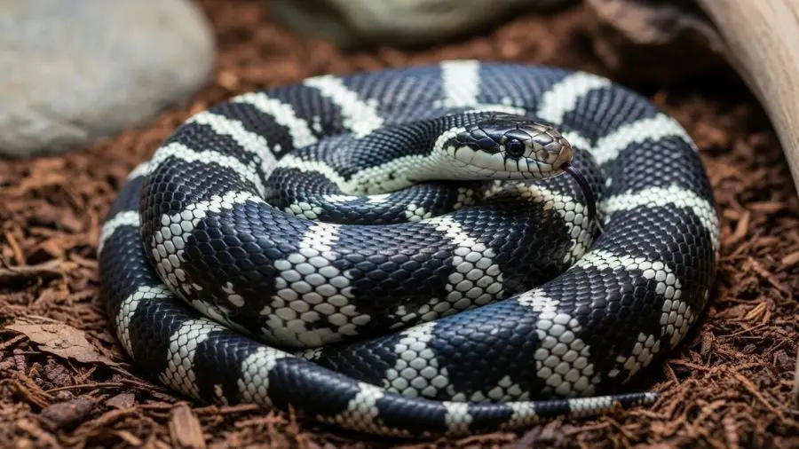 A king snake combina beleza e facilidade de manejo — uma das melhores serpentes para iniciantes.