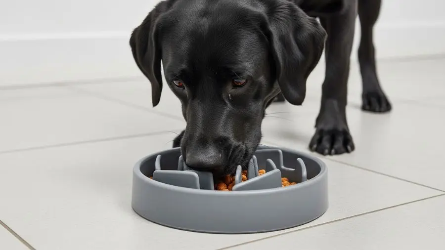 "Comedouro slow feeder para Labrador — previne ingestão rápida e reduz risco de torção gástrica" 