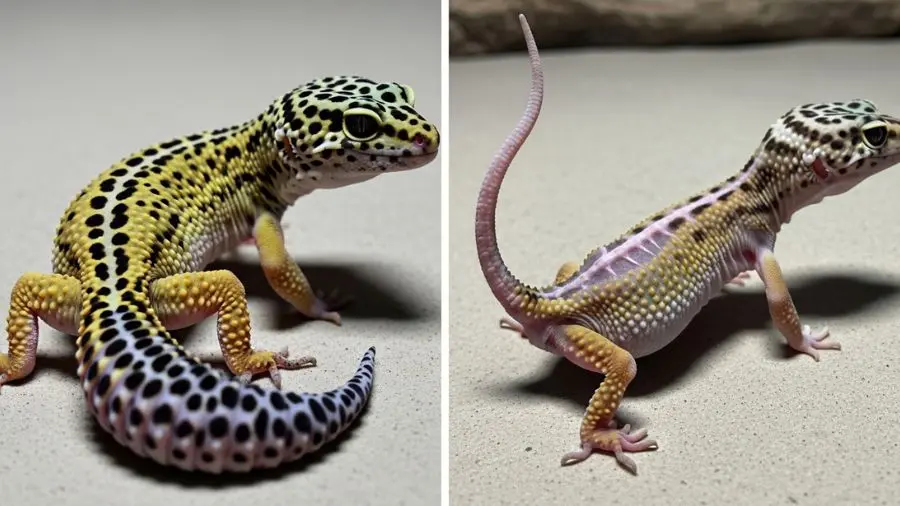 "A cauda é o banco de gordura do gecko. Cauda fina e angulada é o primeiro sinal visual de perda de peso — investigue a causa antes de progredir."