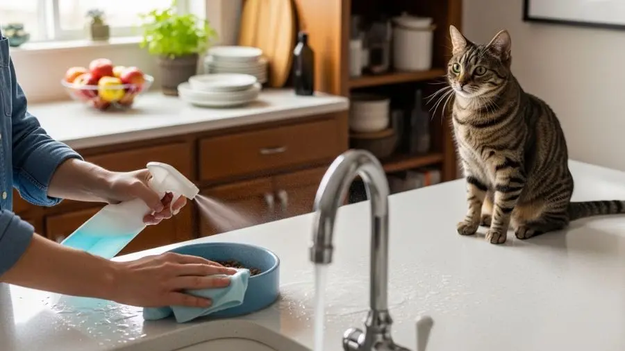 Tutor higienizando objetos do gato para prevenir contaminação por vírus.