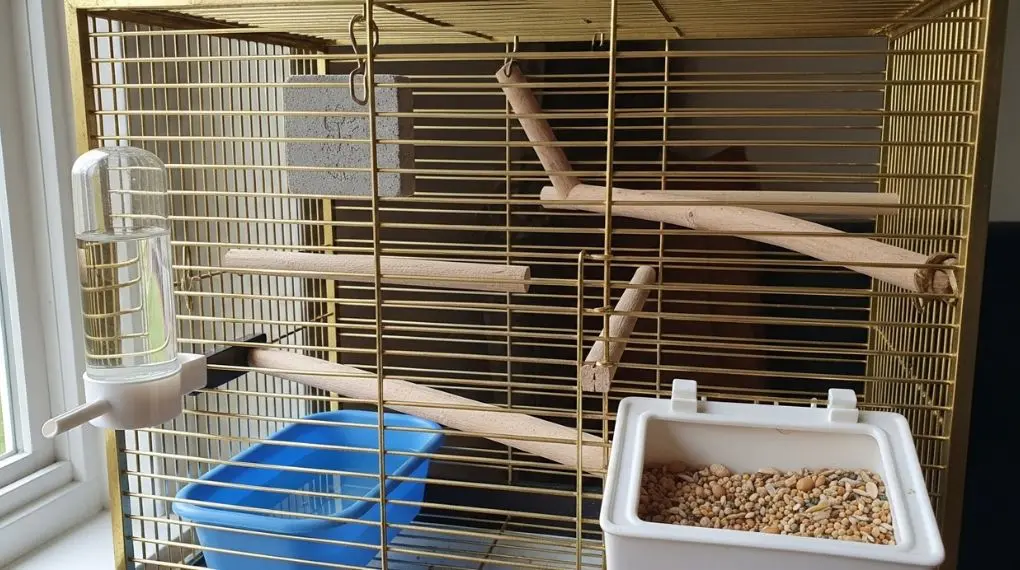 "gaiola adequada para canário com barras horizontais vários poleiros comedouro bebedouro e banho" 