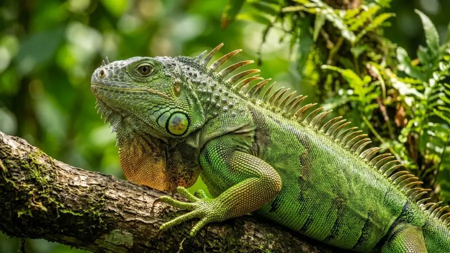 A iguana verde adulta pode ultrapassar 1,5 metros de comprimento — o porte imponente impressiona, mas exige preparação real antes de adotar.