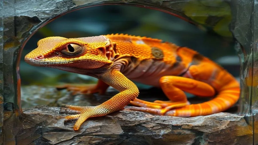 Gecko leopardo morph tangerine laranja em terrário de vidro com substrato correto para iniciantes