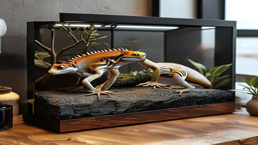 Kit completo para gecko leopardo: terrário, termostato, tapete térmico, esconderijos e comedouro