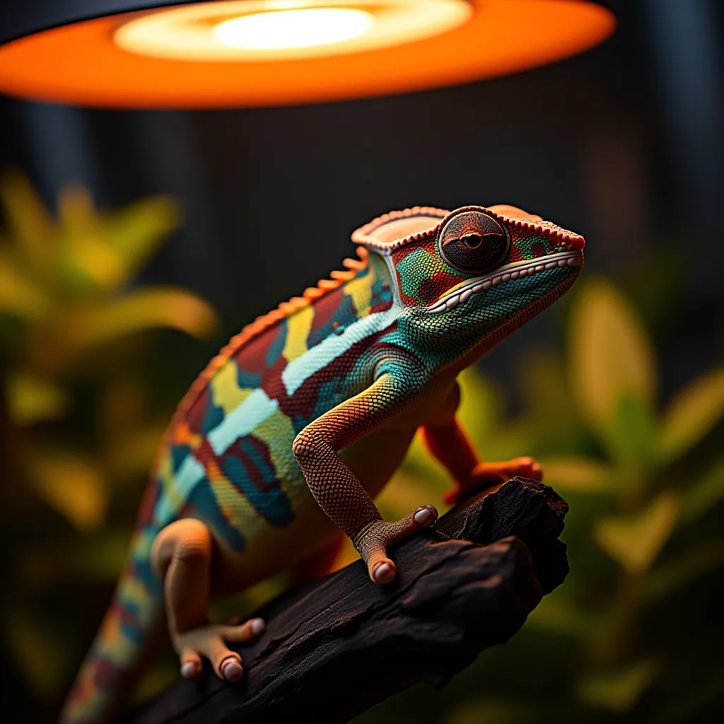 Lâmpada UVB sobre terrário de camaleão — iluminação correcta para répteis