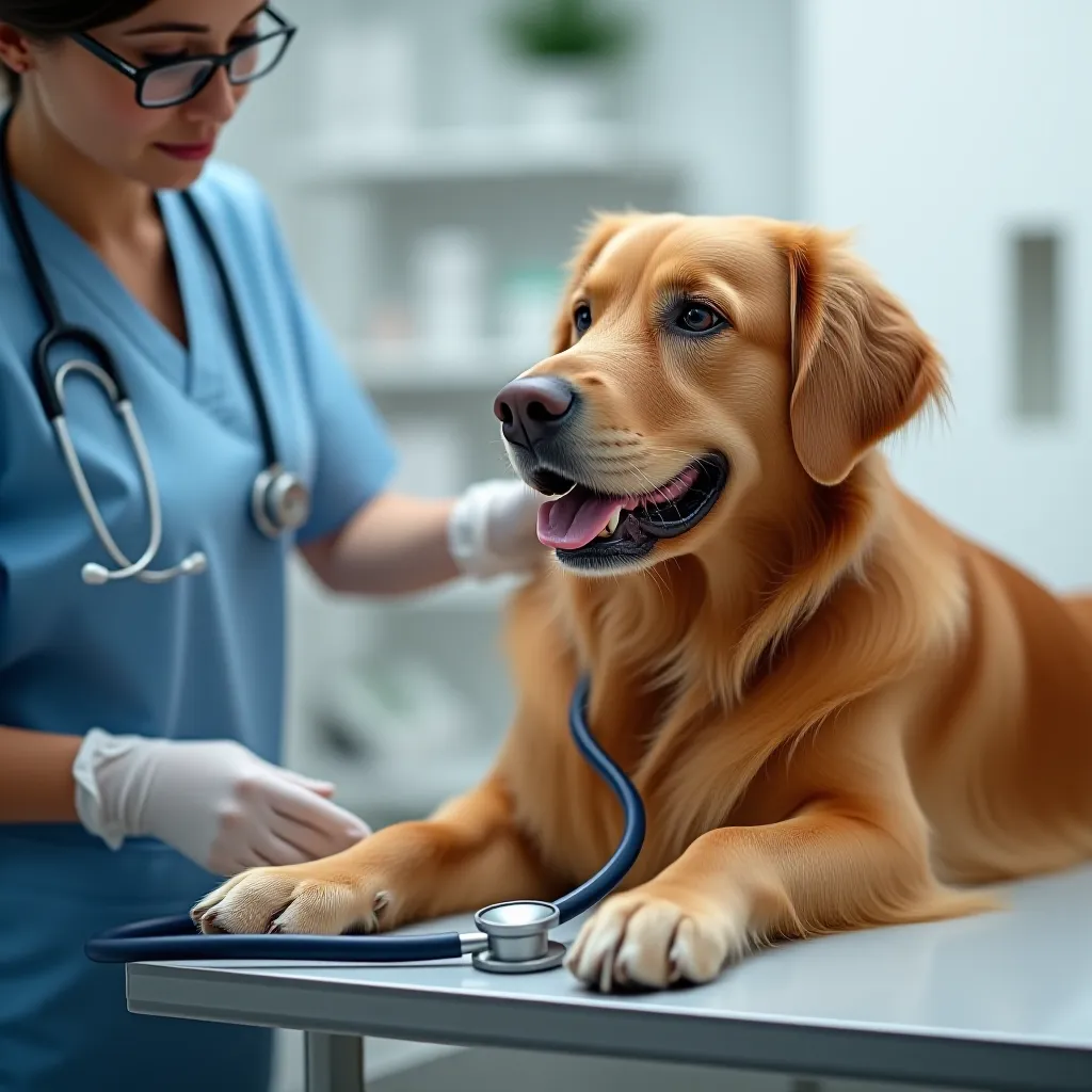 Golden Retriever na consulta veterinária preventiva