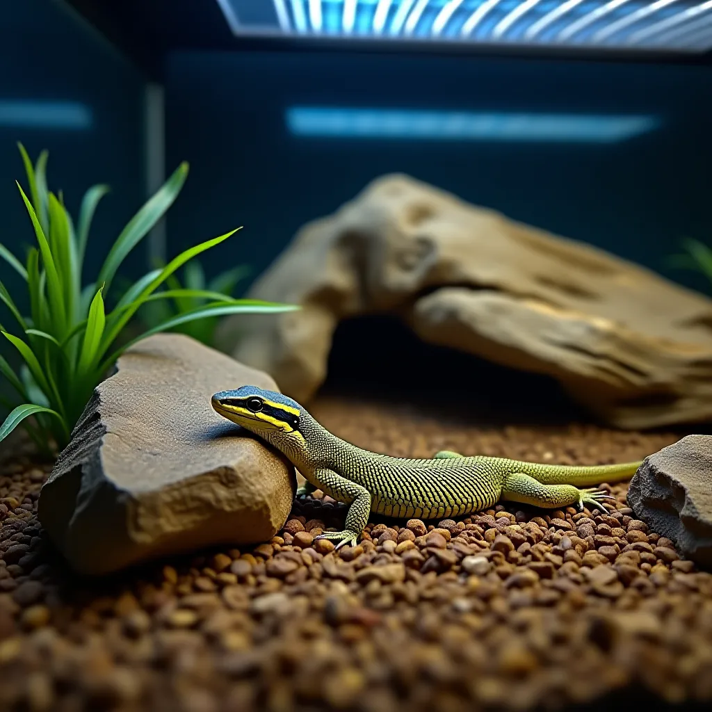 Terrário ideal para skink língua azul com substrato e UVB