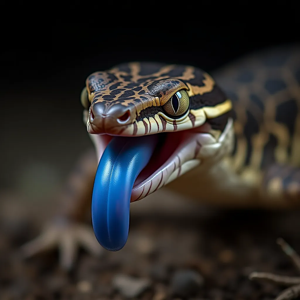 Close macro da língua azul-cobalto do skink