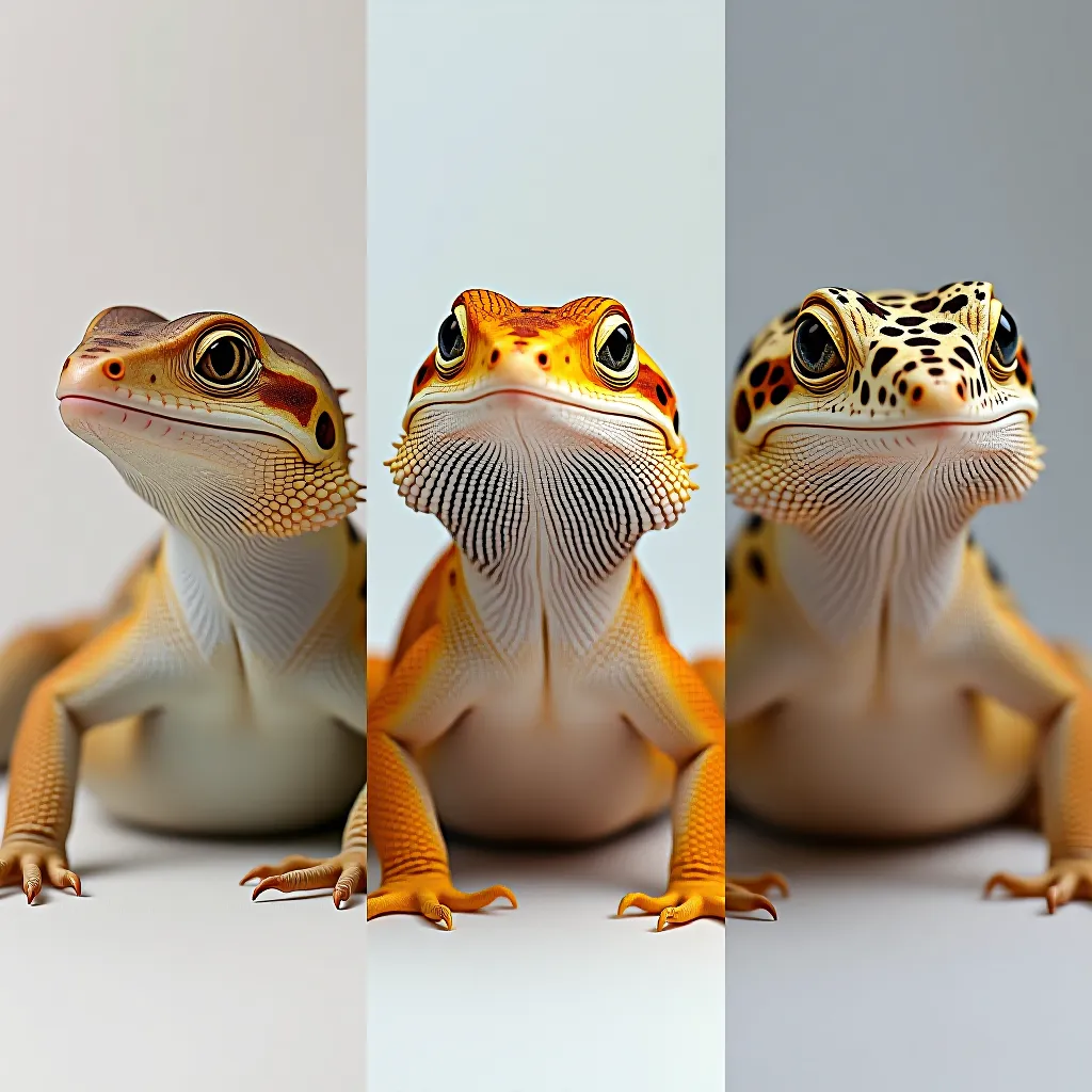 Comparação entre skink, dragão barbudo e gecko leopardo