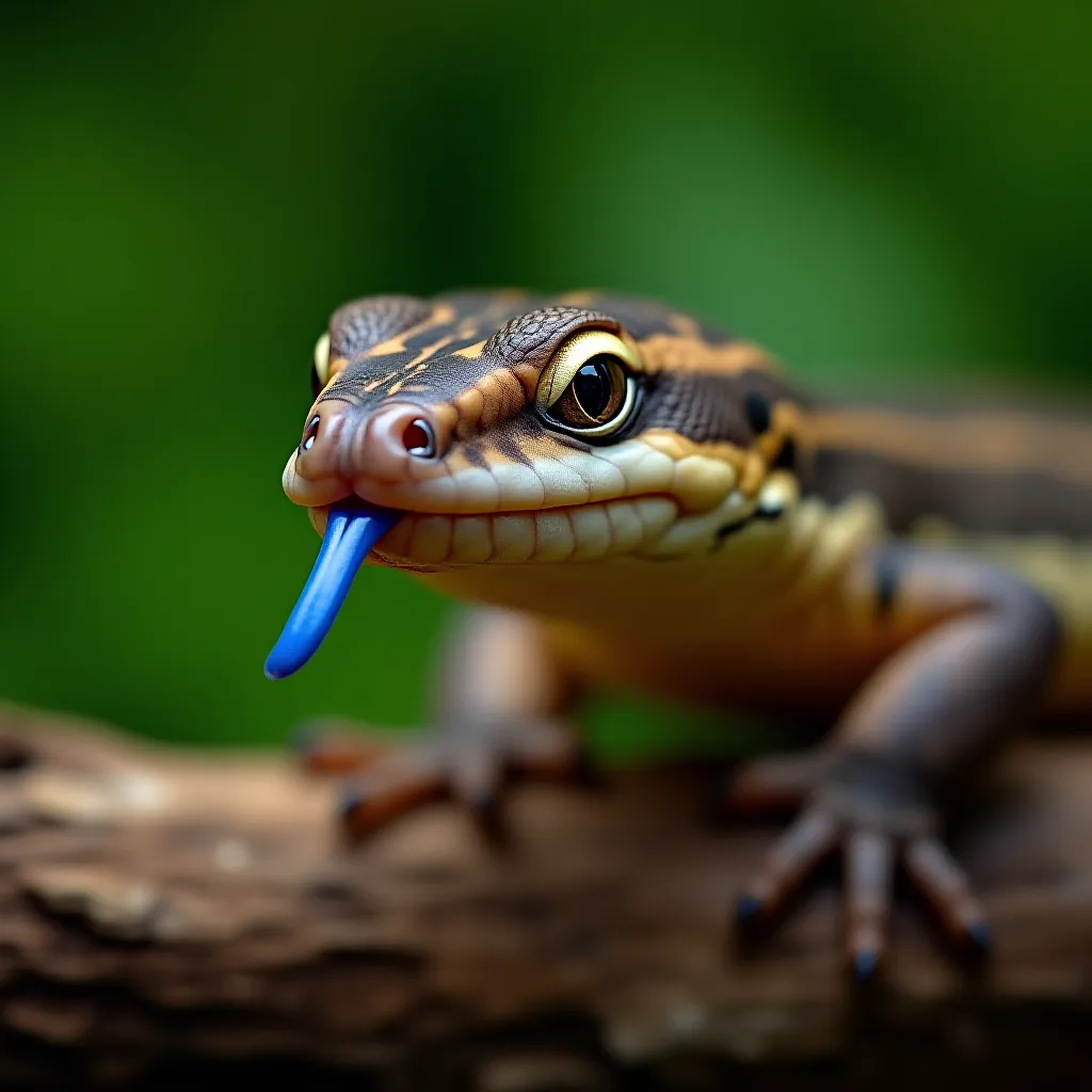 Skink língua azul Tiliqua scincoides exibindo língua azul intensa