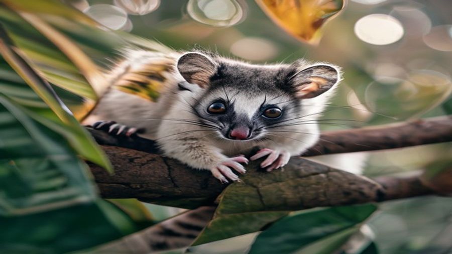 Sugar glider como pet — marsupial exótico com olhos grandes e pelo macio sobre galho
