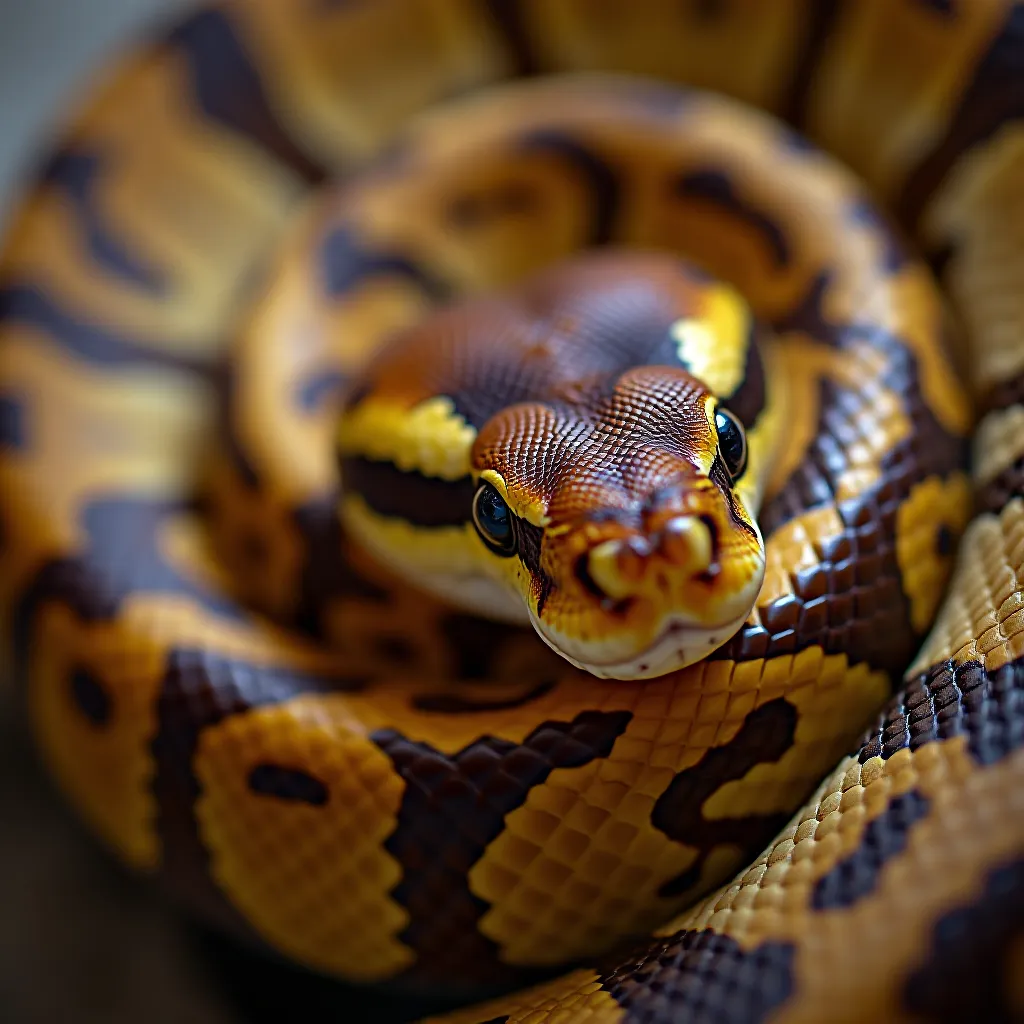 Ball python enrolada em bola — comportamento defensivo que deu nome à espécie
