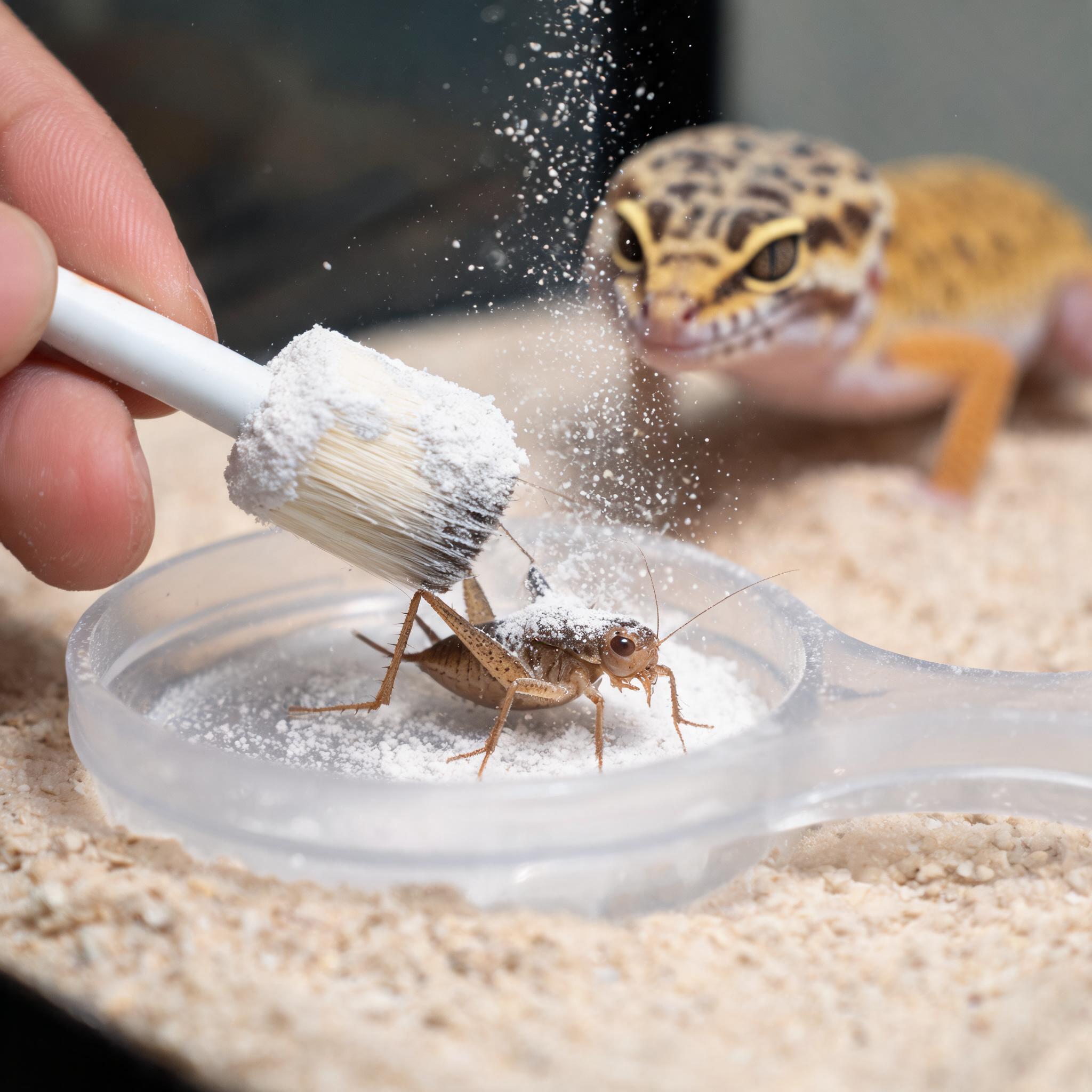 calcium powder supplement dusting gecko food white background
