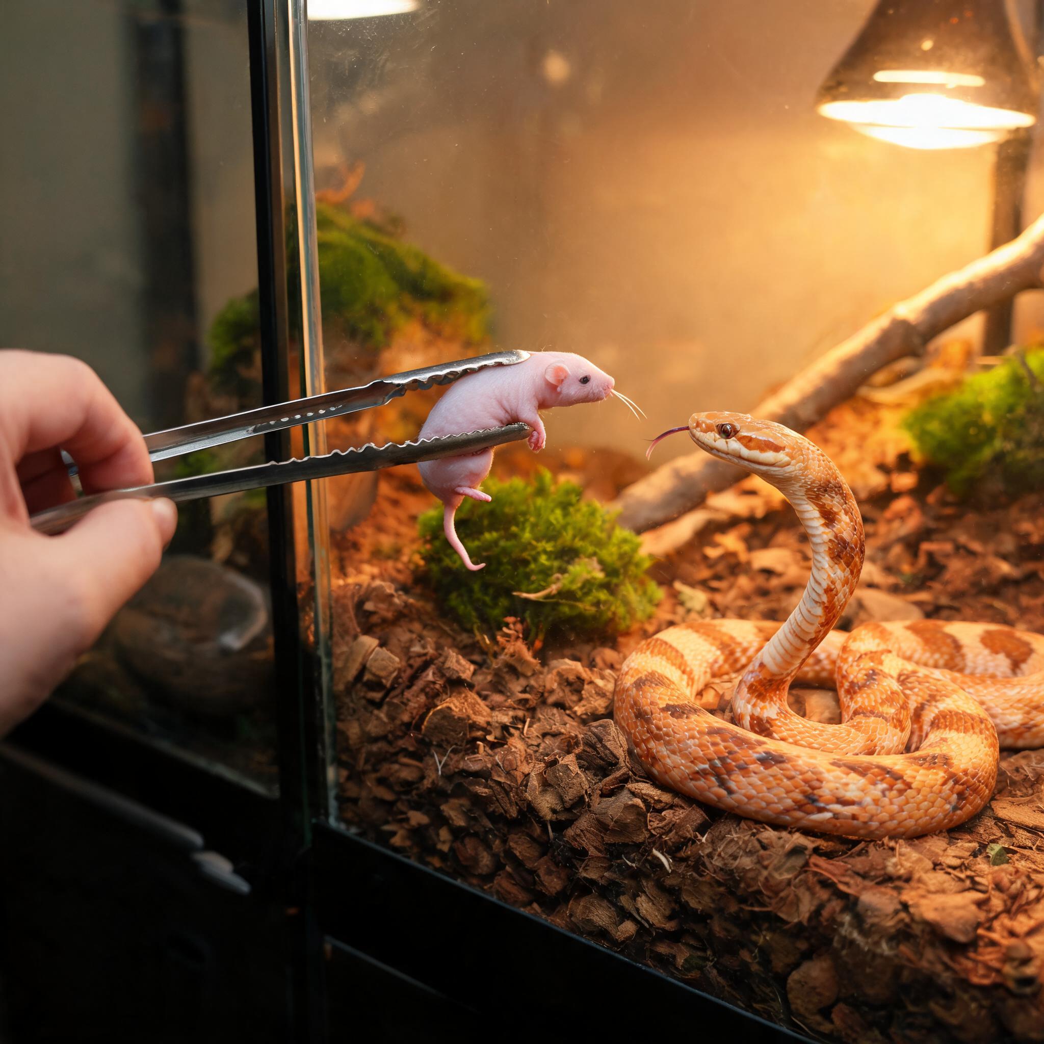 snake feeding frozen mouse thawed