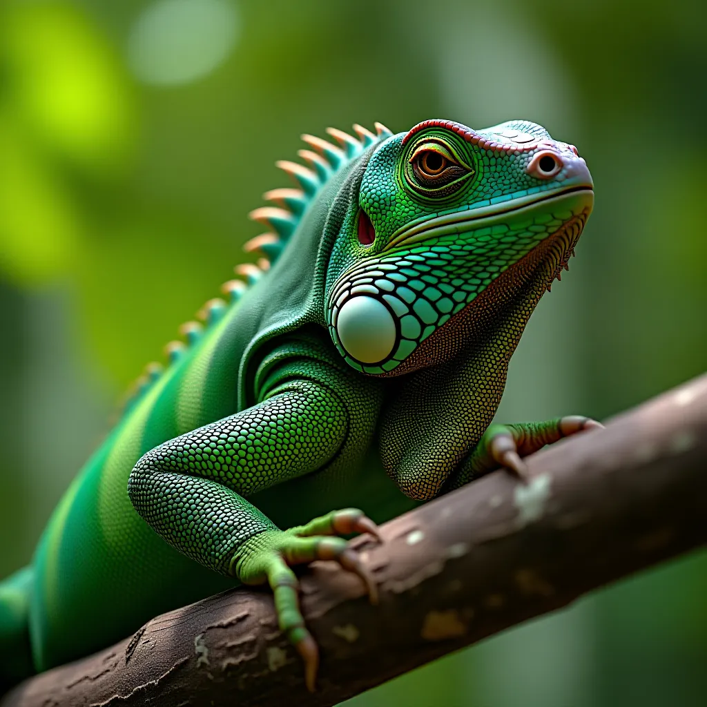 Iguana verde adulta como pet descansando em galho — guia completo de cuidados