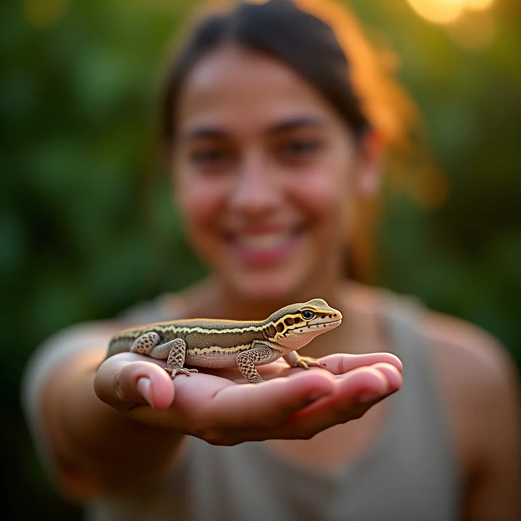 Dono feliz com réptil exótico legalizado de criadouro autorizado IBAMA em casa