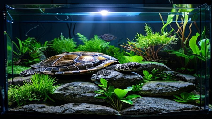 Um aquario de tartaruga bem equipado