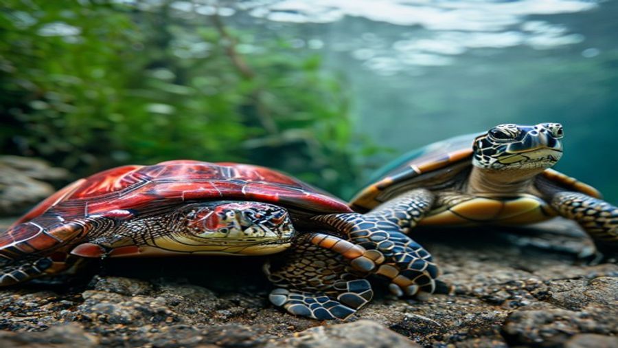 Diferentes especies de tartarugas aquaticas