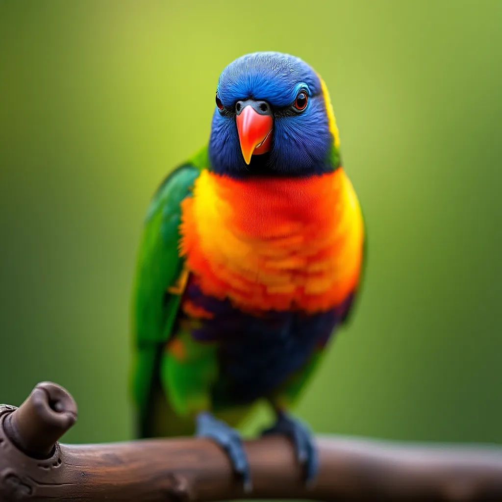 Agapornis love bird com plumagem verde e laranja vibrante pousado num ramo de madeira
