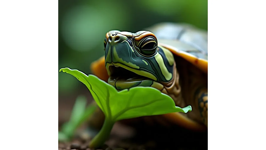 Uma tigela de folhas verdes, como couve e rúcula, para o seu jabuti