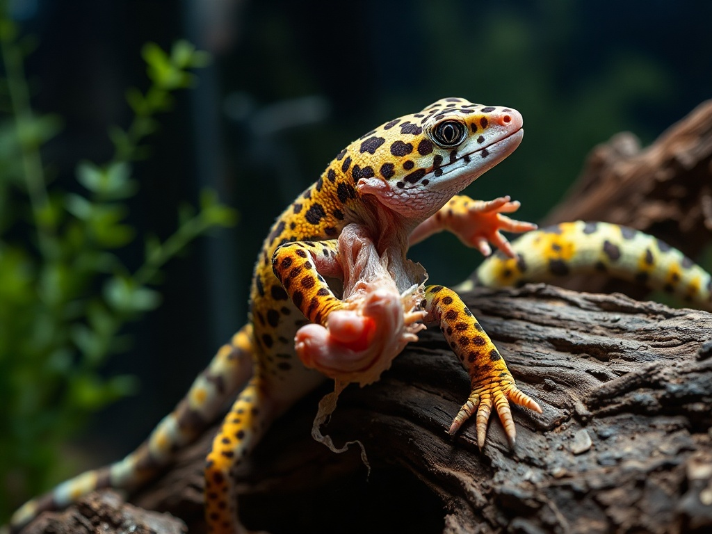 Processo natural de ecdise do gecko leopardo — muda de pele saudável