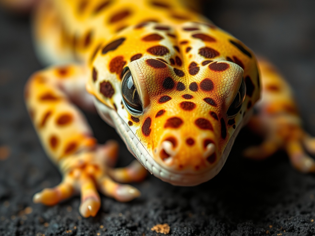 Disecdise em gecko leopardo — muda presa nos dedos e olhos