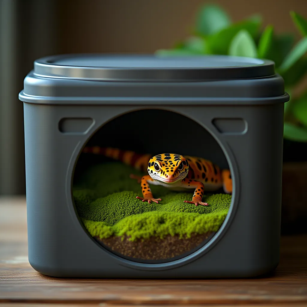 Hide úmido para gecko leopardo feito com pote e musgo — muda de pele