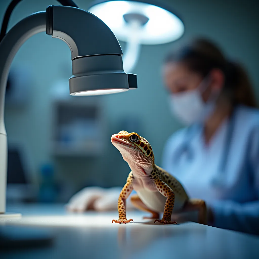 Veterinário herpetologista examinando gecko leopardo